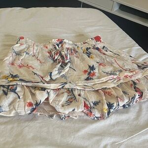 Miss Me Floral Mini Skirt - Cream with Red and Blue Floral Accents